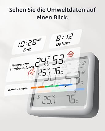 SwitchBot Hygrometer Indoor Thermometer Temperature Sensor with Date/Weather Forecast/Intelligent Warning Free Data Storage Export SwitchBot Hub and Outdoor Meter Required for Weather Station