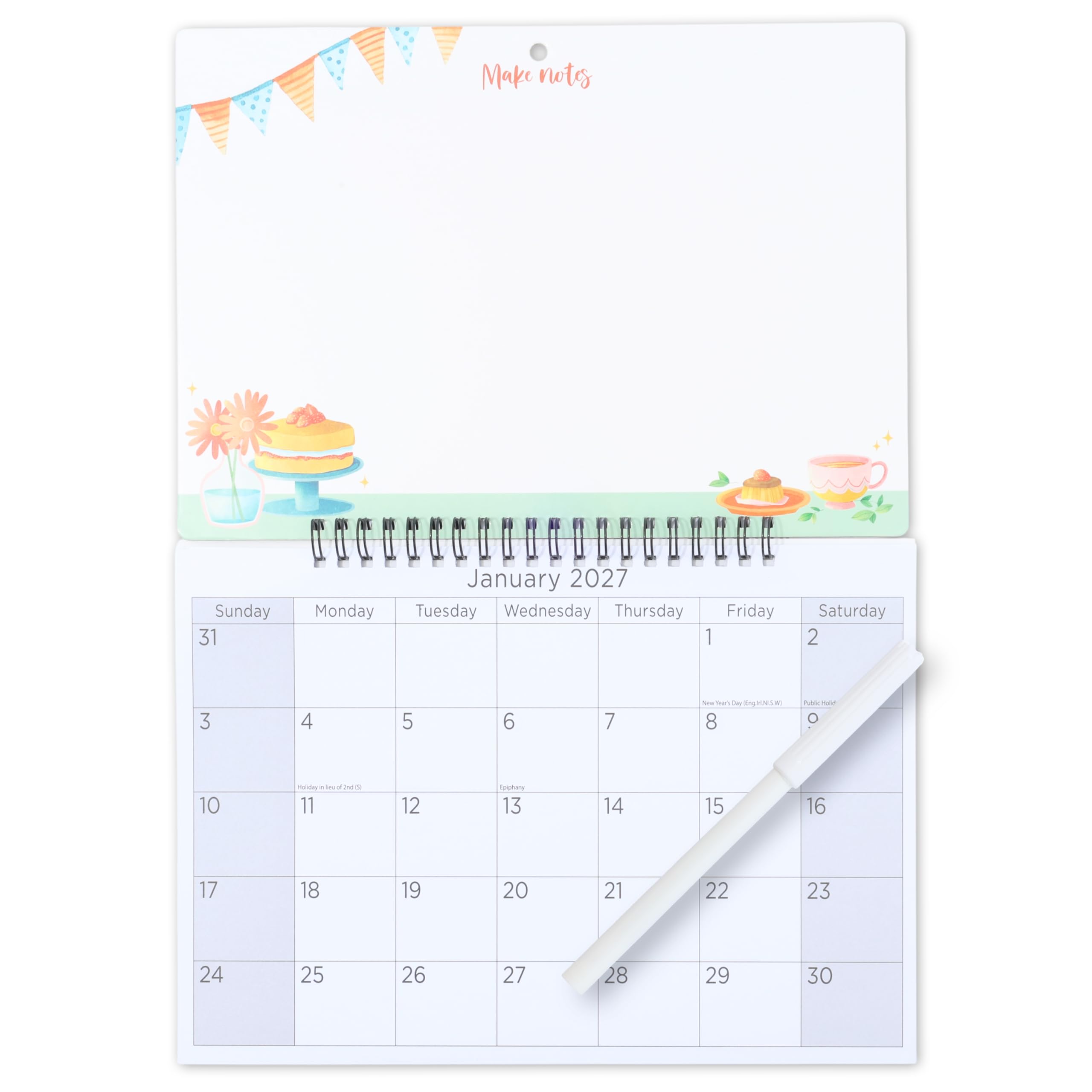 2027 Memo Board Wall Calendar Month to View Planner with Pen (Baking)