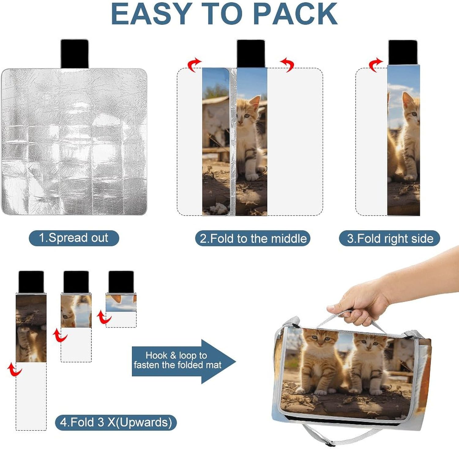 Outdoor Picnic Blanket Extra Large Beach Blanket Waterproof Picnic Mat Two Little Cats Camping Blanket Portable with Carry Strap Park Blanket for Grass Camping Park