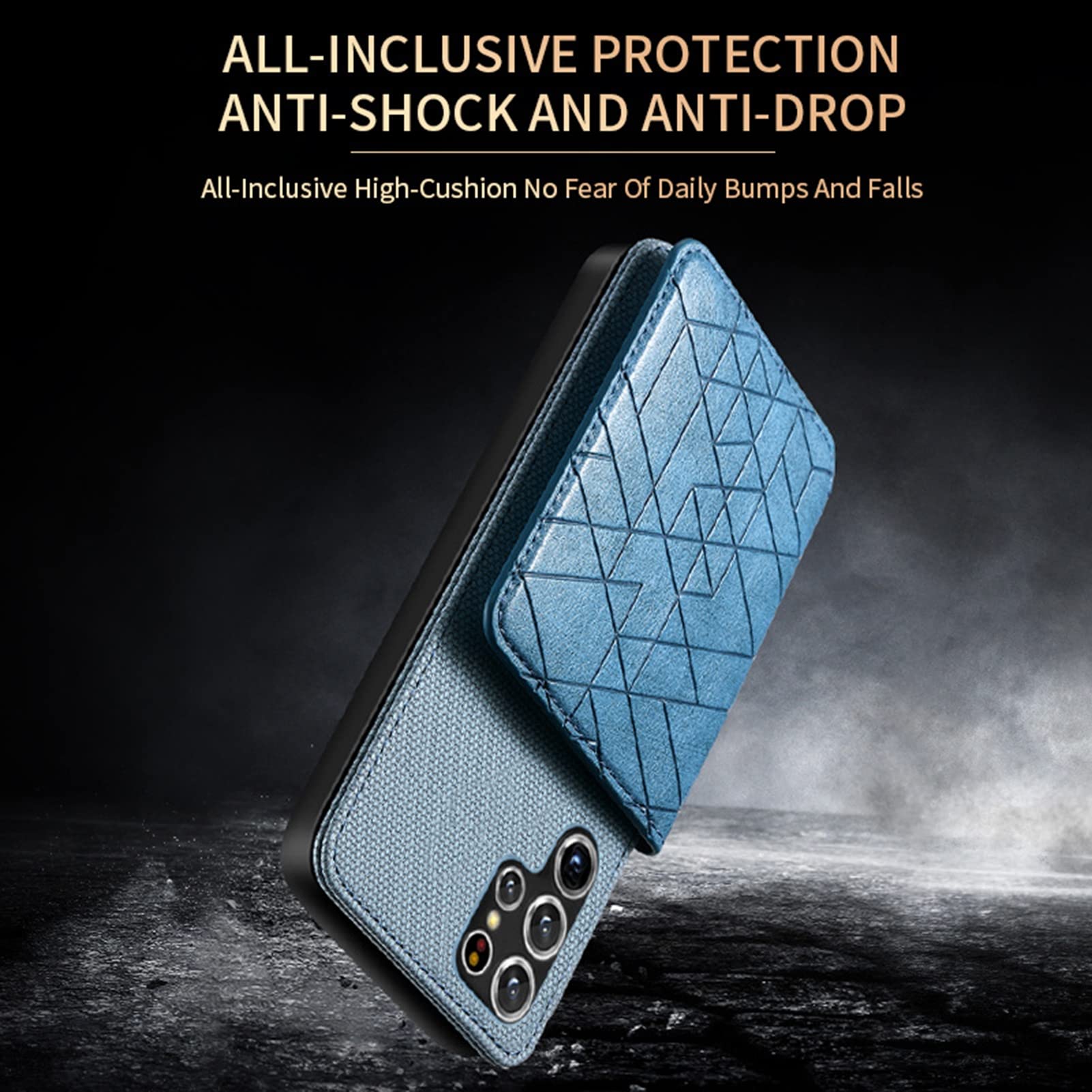 Custodia per Samsung Galaxy S22/ S22 Plus/ S22 Ultra, Custodia Pelle Cinturino da Polso Protettiva Portafoglio Magnetica Flip Case Cover Libro,Blu,S22 6.1''