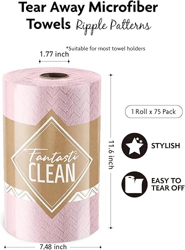 Miniatura 4 de Fantasticlean Rollo de paño de limpieza de microfibra, paquete de 75 toallas de 7.05 ozm, 12 x 12 pulgadas, trapos reutilizables y lavables