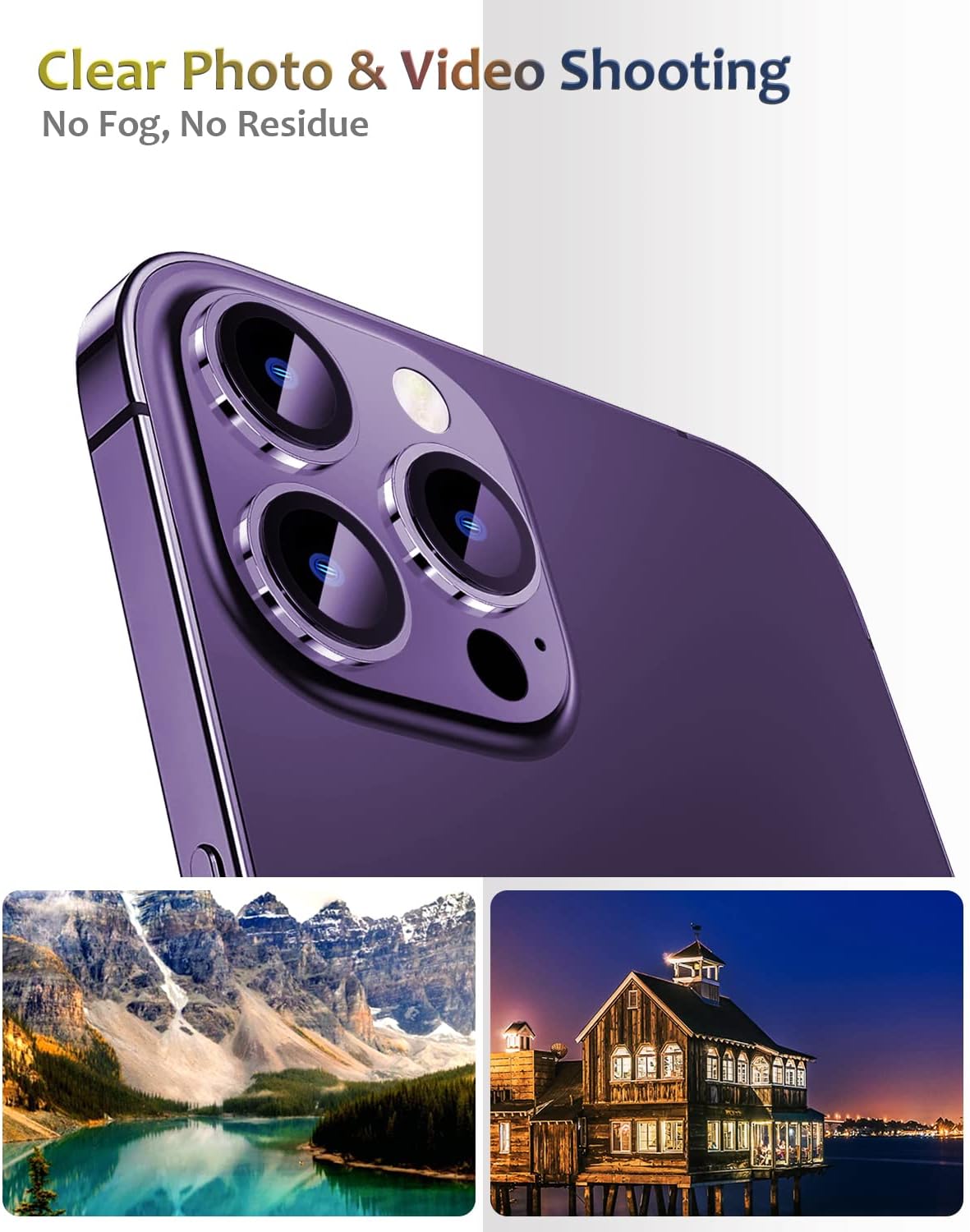 Compatible for iPhone 16 Pro/iPhone 16 Pro Max/iPhone 14 Pro/iPhone 14 Pro Max Camera Lens Protector Metal Plus Tempered Glass Camera Cover Oneness Design, Ultra Clear, Anti-Explosion Purple image 4