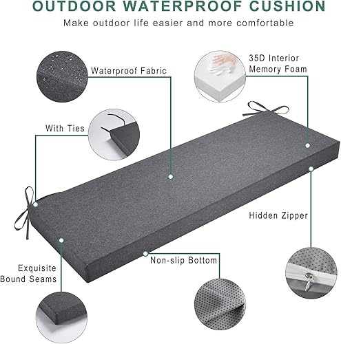Miniatura 10 de Azincoer Cojín de banco de exterior personalizado, cojines impermeables para muebles de patio, cojín antideslizante para columpio de sofá y ventana