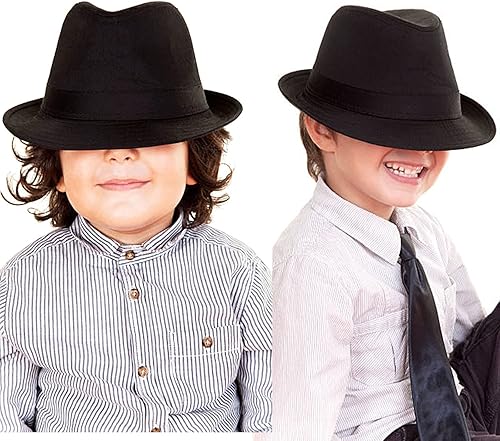 Miniatura 7 de Sombrero de fieltro para niños, sombrero de Fedora, Trilby, Gángster, sombrero cubano de Manhattan, gorra de jazz (talla 6 58 para 2-6T)