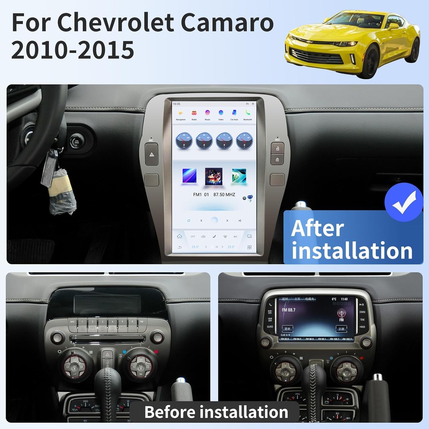 XUENAV Touch Screen car Radio for Chevrolet Camaro 2010 2011 2012 2013 2014 2015 Replacement car Stereo Upgrade GPS Navigation Wireless Apple carplay Android auto Head Unit Update