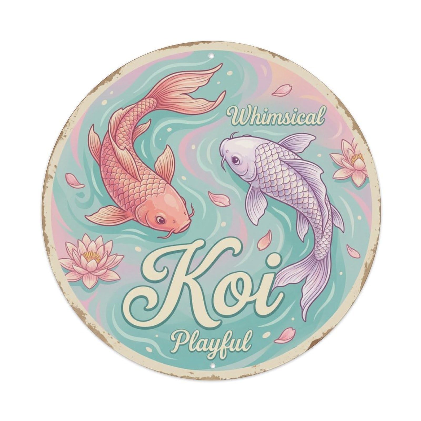 Koi Fish Whimsical Playful Fanciful Waters Lighthearted Fun Metal Tin Sign