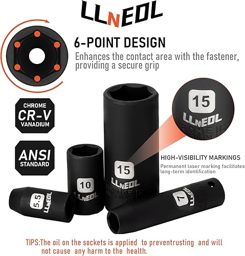 Miniatura 7 de Juego de llaves de vaso de 14 de pulgada y juego de destornilladores de tuerca, 44 unidades, enchufes métricos profundos y poco profundos