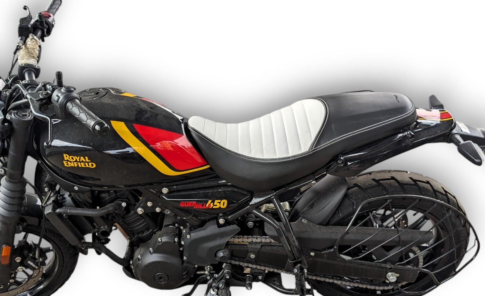 autoleopard Guerrilla/GRR 450 Split Bike SEAT Cover.PU Leather .Dual White/Black Tone Colour Nylon Stitch 10 mm Cushion Foam .All Weather Proof.Rope PROVIDED-image-32