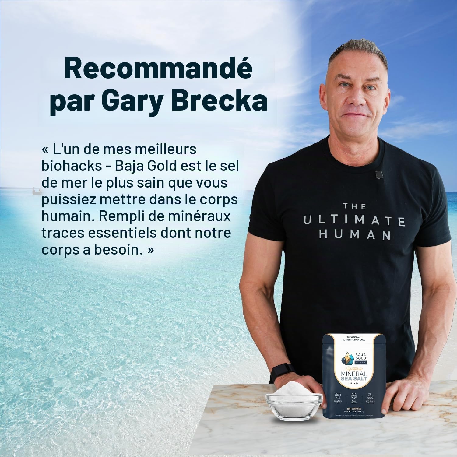 Sel marin minéral Baja Gold - Recommandé par Gary Brecka - Sel véritable moulu fin pour la cuisine et la cuisson | Sel naturel faible pour utilisations culinaires | Idéal pour donner la touche finale