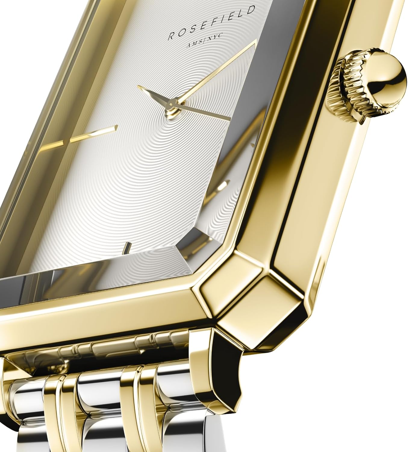 Rosefield Octagon White Sunray Steel Silver Gold Duotone with White Sunray Dial and 23 x 29 mm Gold Case OWSSSG-O48 Stainless Steel, Gold & Silver & White, One Size, Modern