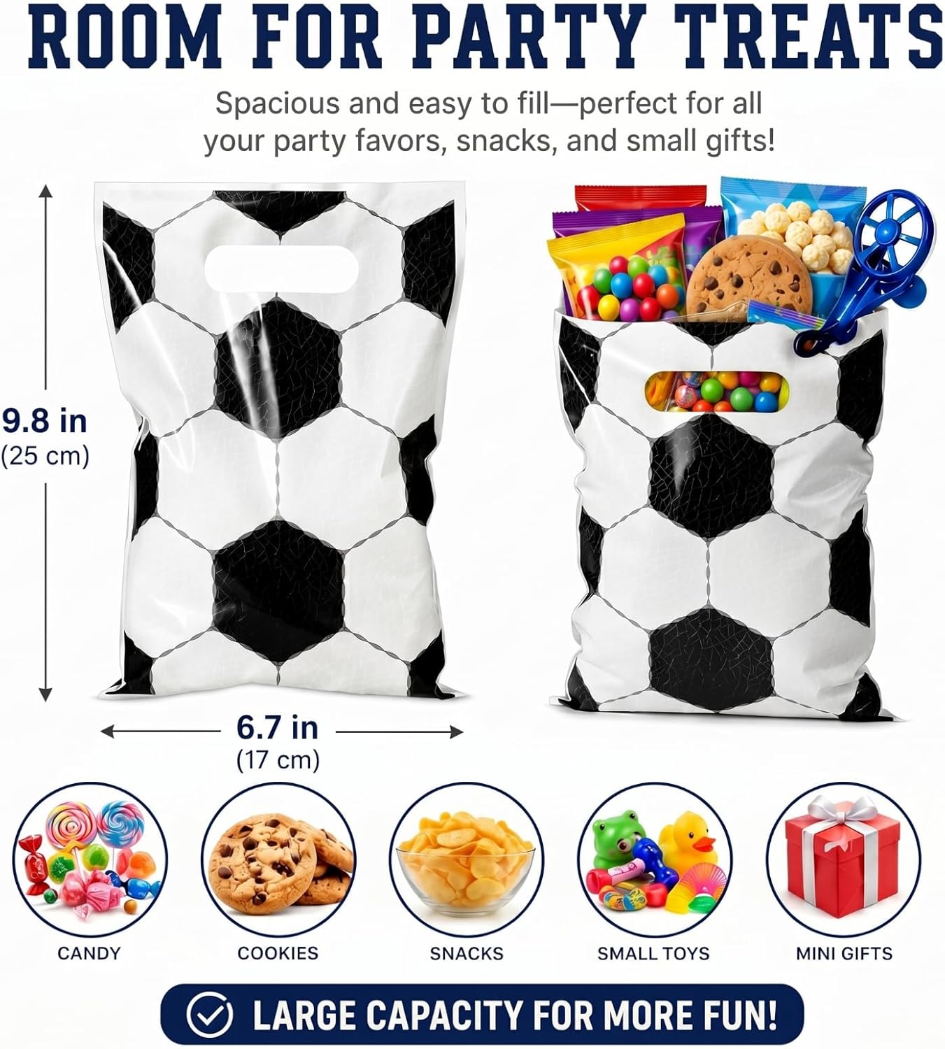 Funrous 100 Pcs Football Sports Party Favor Bags Soccer Candy Gift Plastic Goodie Treat Bags Bulk with Handles for Baseball Basketball Theme Event Gift Bag Birthday Supplies Decorations