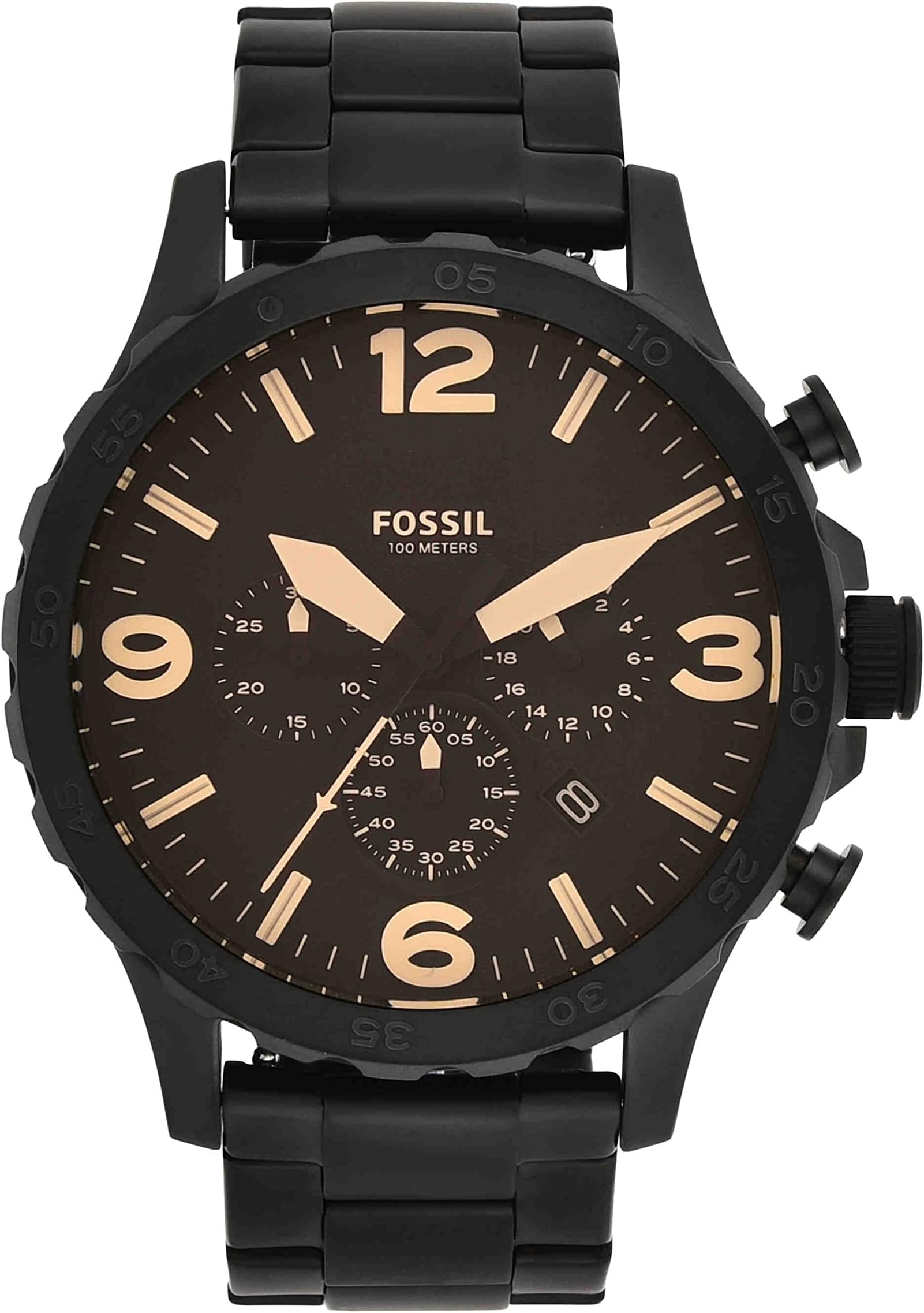 FOSSIL Nate Watch for Men, Quartz Chronograph Movement with Stainless Steel or Leather Strap