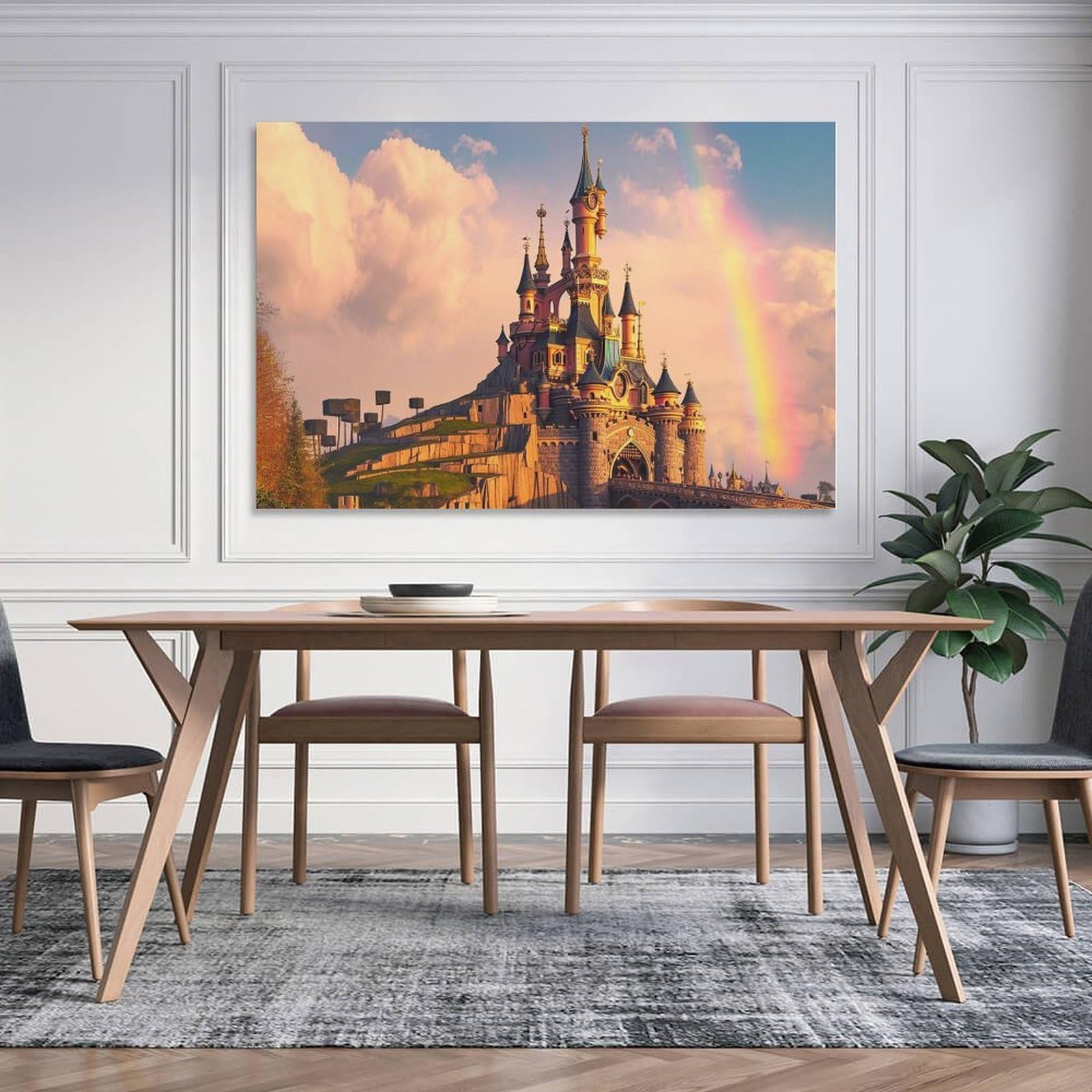 Amazon.co.jp: 絵画 虹の下のディズニーランドインテリア 絵画 雄大な