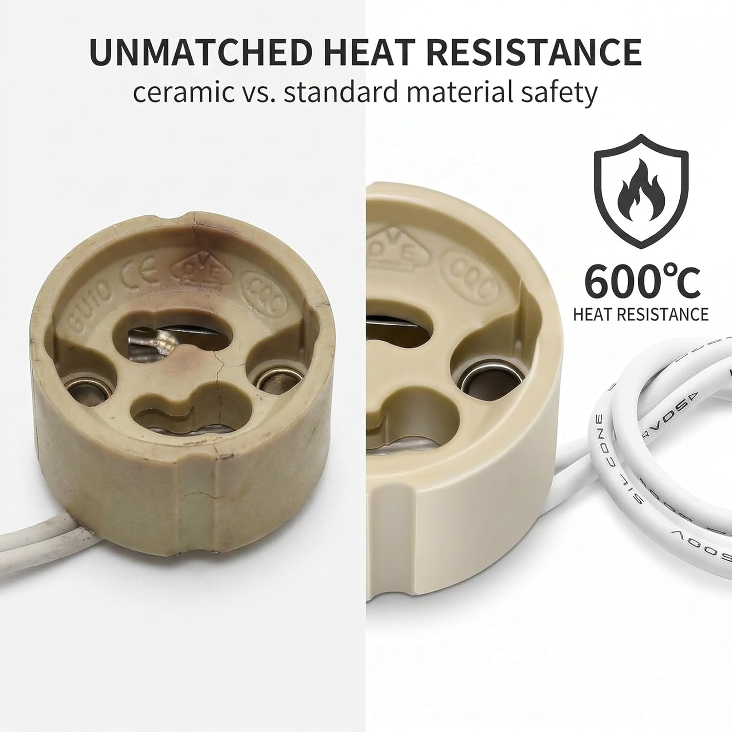 10PCS Gu10 Base For Lamps, Gu10 Socket With Quality Silicone Wire, Ceramic Socket Socket Socket, Connector For Gu10 Led Or Halogen Bulb