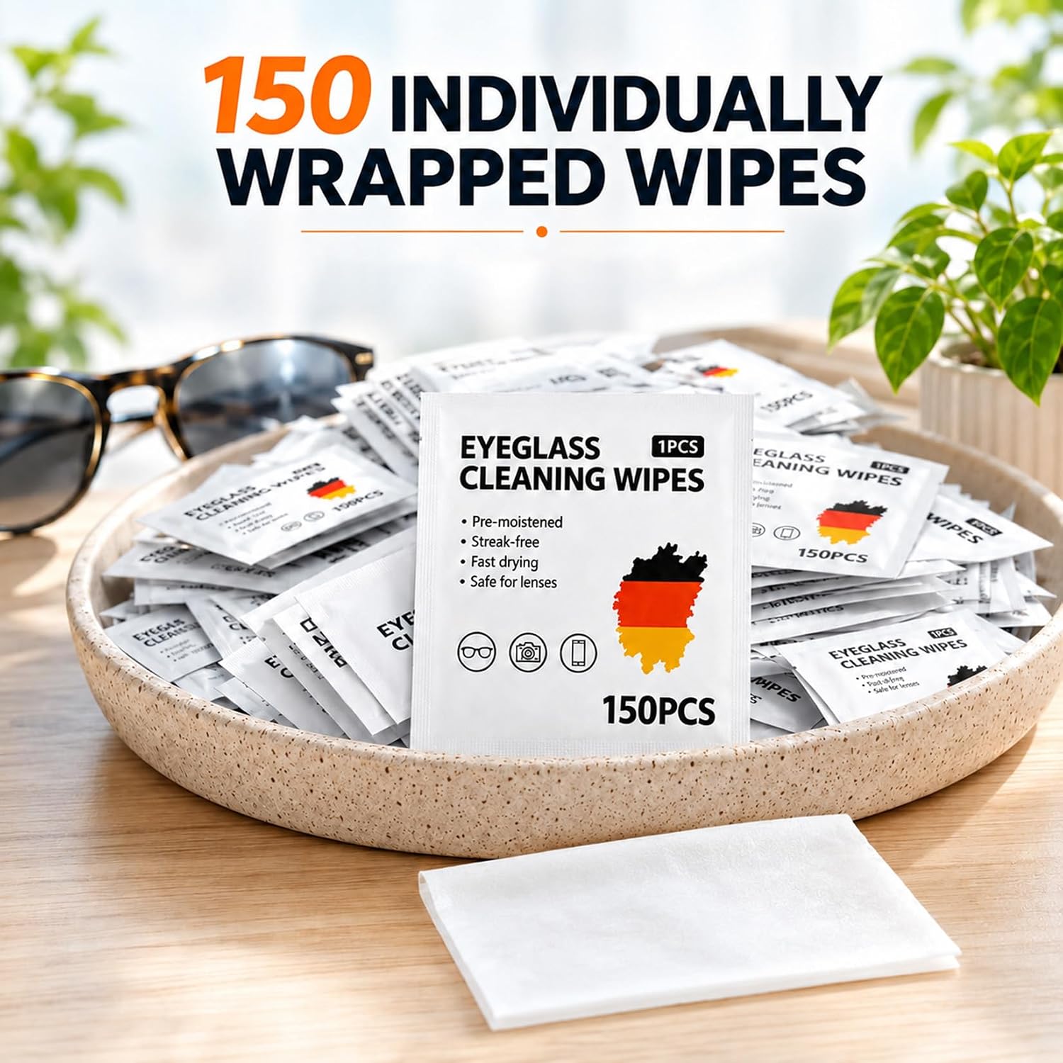 150 Count Wrapped Lens Cleaning Wipes for Eyeglasses Screens Cameras image 2