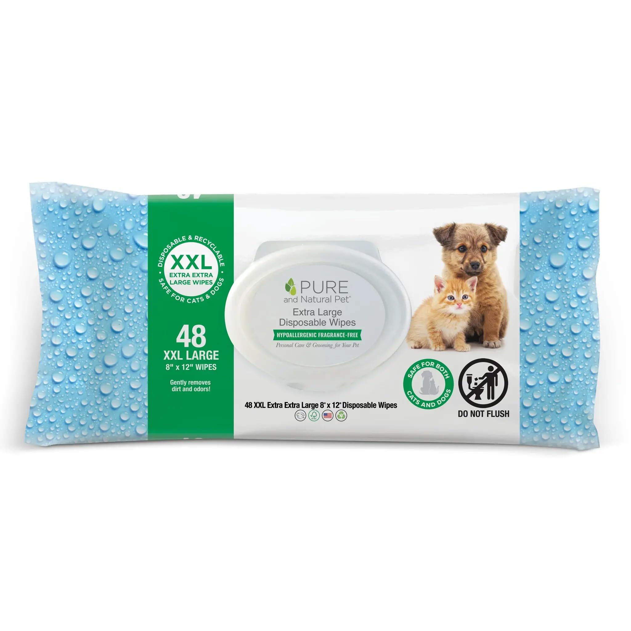 Pure and Natural Pet Lingettes jetables extra larges - Non parfumées