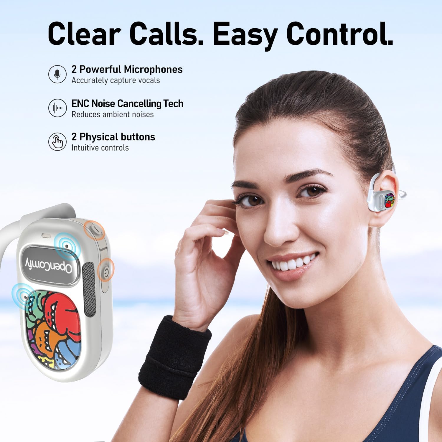 Audiovance OpenComfy CF201 Bluetooth Headphones for Running, Wireless Open Ear Headphones for Sports Gym Workout, Ultra Comfort, Premium Sound, Secure Fit, Ambient Awareness. White