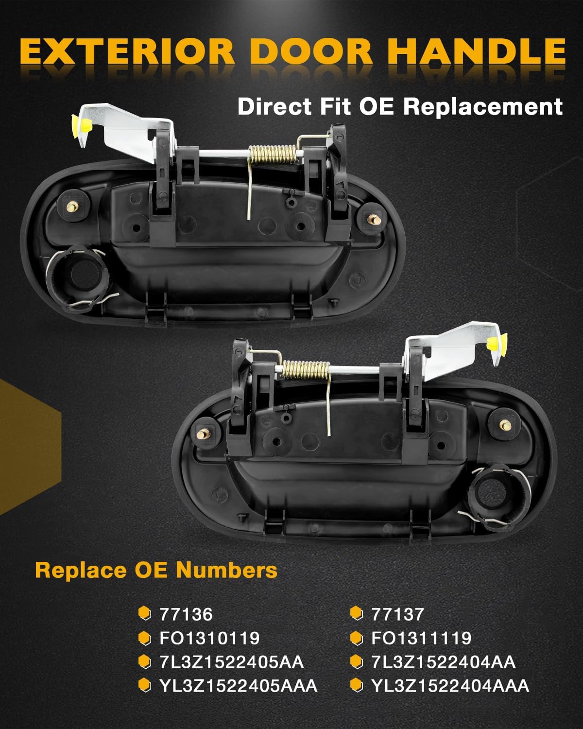 Exterior Door Handle Set (Pair), Compatible with 1997-2004 Ford F150 F250, 1998-2002 Lincoln Navigator, Outside Front Left Driver & Right Passenger Side w/ Keyhole, OE# 77136 77137 FO1310119 FO1311119