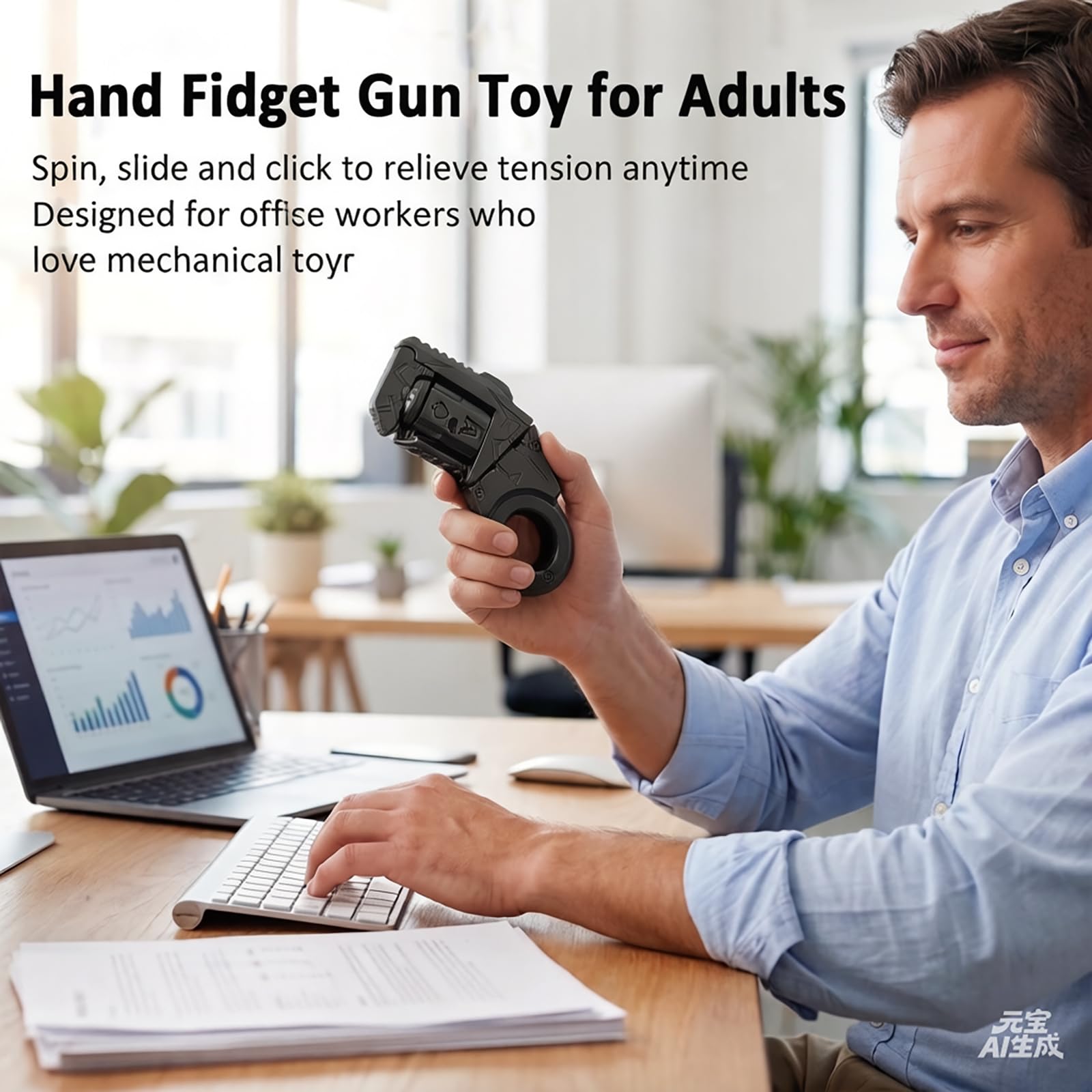 Metall EDC Spielzeugpistole,Fingerspitze Spielzeug Dual-Mode-Transformation,HandgeräT FüR Erwachsene Anti-Stress Soft Bullet Guns Toy + 20 Soft Bullet Kann Starten, 4.33in (Black)