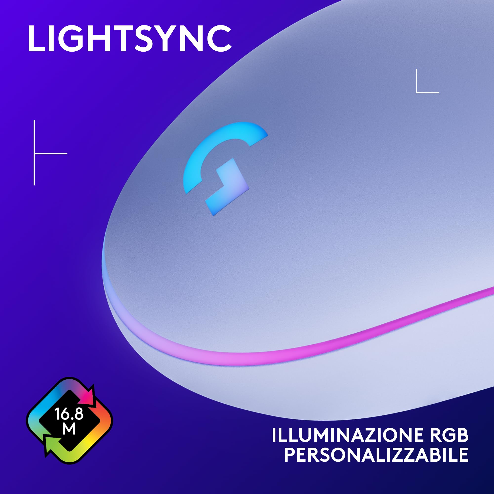 Logitech G G203 LIGHTSYNC Mouse Gaming con Illuminazione RGB, Personalizzabile, 6 Pulsanti Programmabili, Sensore per Gaming, Tracciamento a 8000 DPI, Peso Ridotto - Lilla