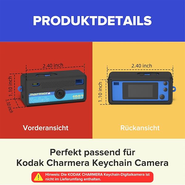 Custodia protettiva in silicone per fotocamera digitale Kodak CHARMERA Keychain, con cordino, ritagli precisi, antigraffio e antiurto, silicone morbido, accessorio per fotocamera su misura (Nero) - 3