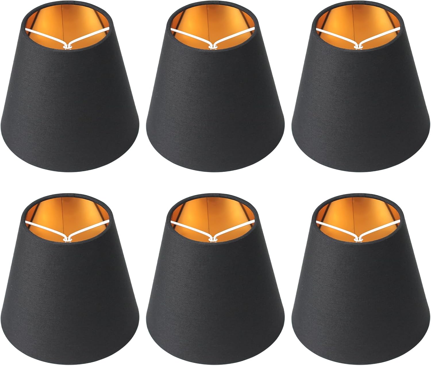 6pack Small Lampshades Clip On Bulb Fabric Lamp shade Bottom 5.9''x Top 3.54''xH 5.12'' for Chandeliers Wall Ceiling Table and Floor Lamps Eyes Protected Lampshades (Black)
