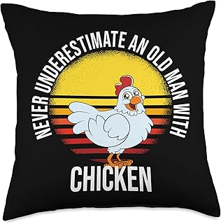 Funny chicken gifts for Chicken Owners. Never Underestimate an Old Man with Chicken Throw Pillow, 18x18, Multicolor