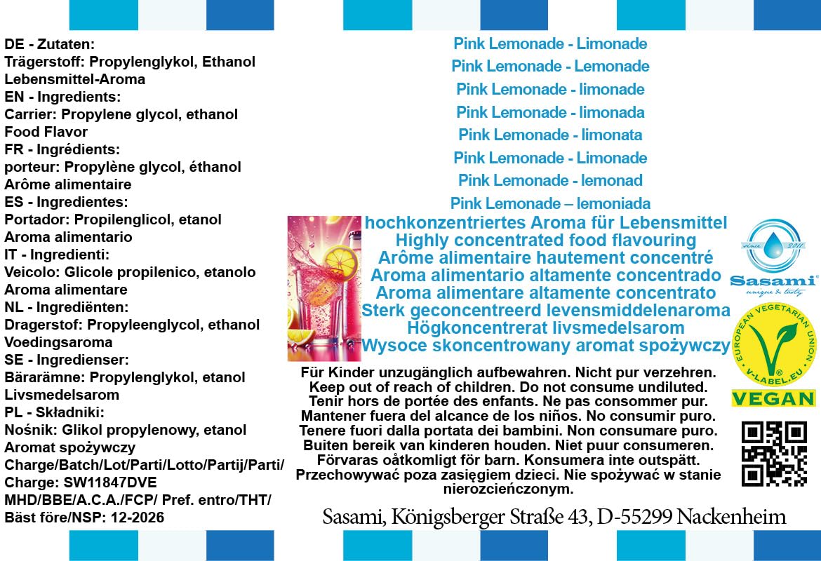 Pink Lemonade - pomelo limonada aroma concentrado - Vegano - Sasami - 100ml