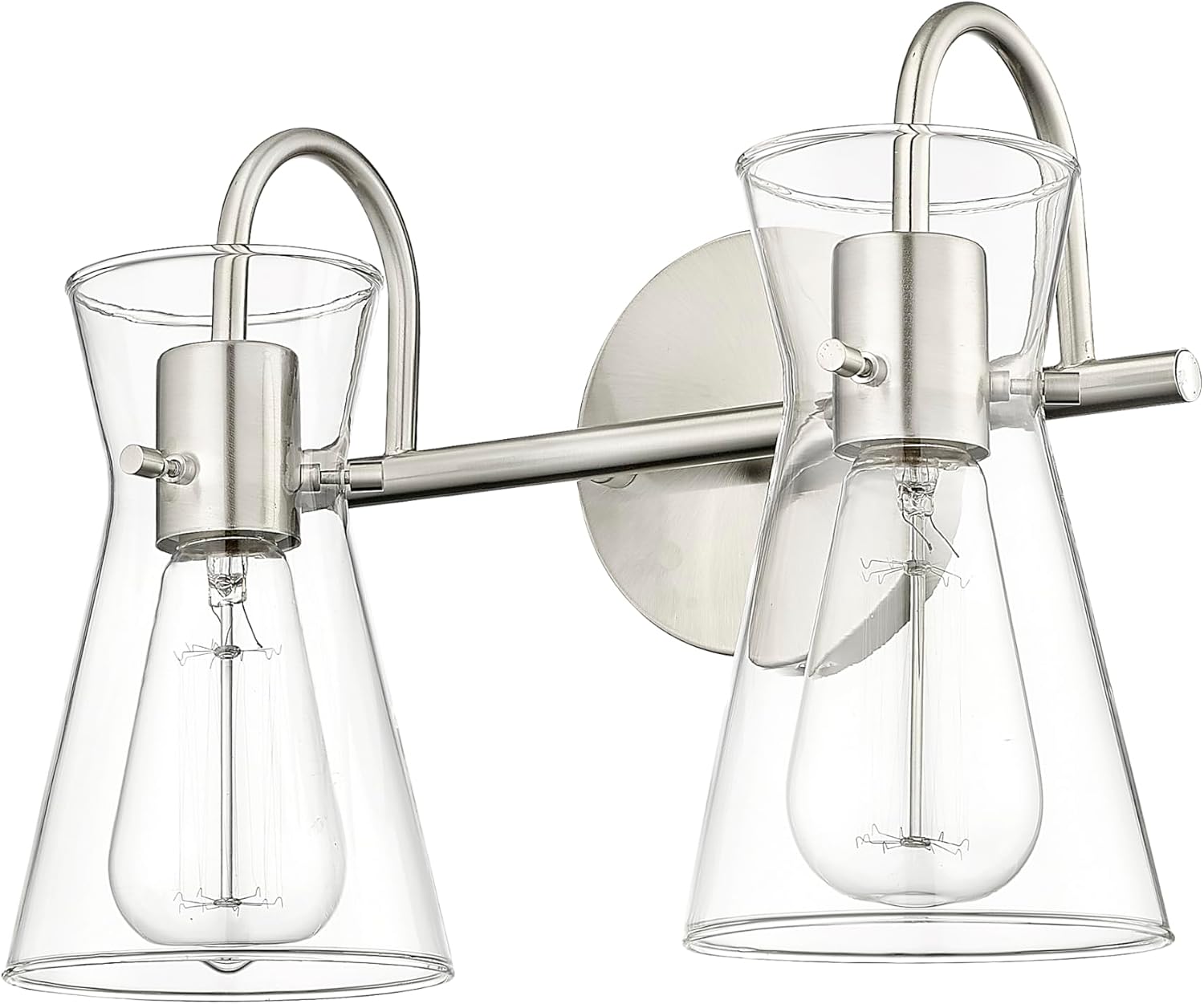 ML Lighting | Camellia Collection | 21002-BN | 2 Light Vanity in Brushed Nickel Finish with Clear Glass Shade | Versatile Design That adds High-End Texture and Elegance to Your Bathroom