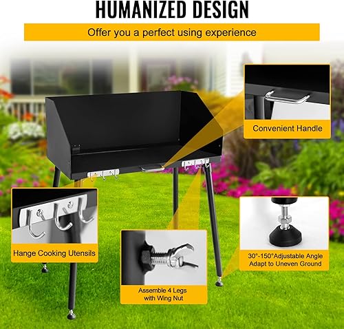 Miniatura 5 de Mesa de cocina de acero al carbono, mesa de horno holandés Camp Chef de 30 x 16 pulgadas, con parabrisas de tres lados y cuatro patas para parrilla,