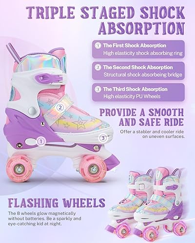 Miniatura 14 de Gonex Patines de ruedas para niñas, niños y mujeres con todas las ruedas iluminadas, patines ajustables para principiantes, niños pequeños