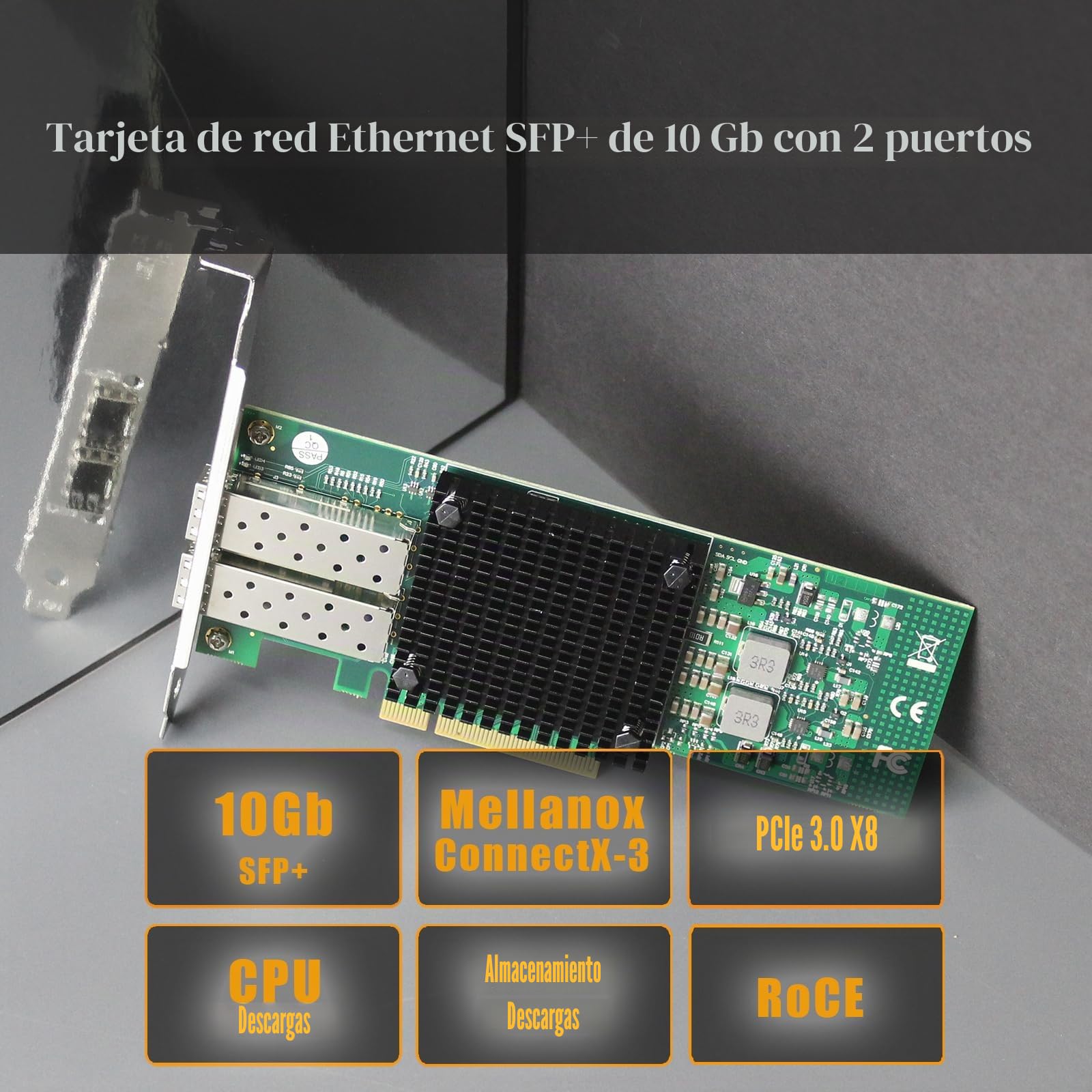 GLOTRENDS ST7286 Tarjeta de Red PCIe 3.0 x8 de Doble Puerto 10GbE SFP+, Controlador Mellanox ConnectX-3, Compatible con RDMA (RoCE), para servidores y Sistemas de Almacenamiento