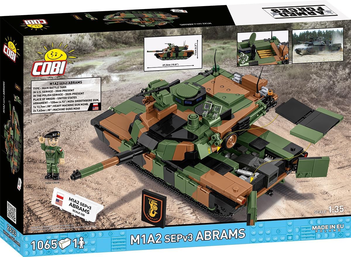 COBI Armed Forces M1A2 Abrams (PL) Tank Building Set, 1065 Pieces