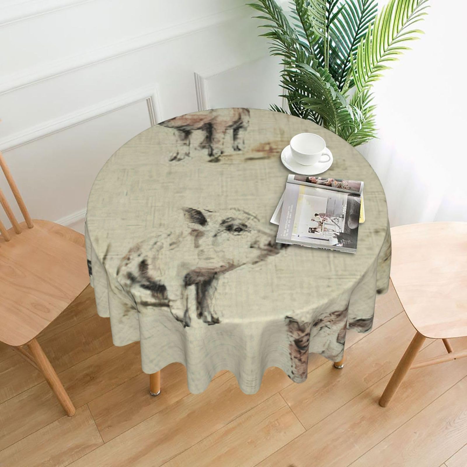 Uusnwaa Pig Background Print Round Tablecloth 60 Inch, Stain Wrinkle Resistant Washable Polyester Table Cover For Kitchen Party