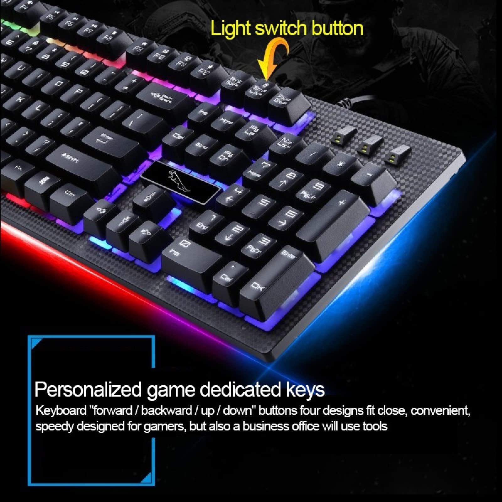 Tastiera del Computer G20 1600 DPI Professionale Retroilluminato RGB Retroilluminazione Meccanica Sospensione Tastiera + Mouse Ottico Kit Compatible for Laptop, PC (Nero) (Colore : Black)