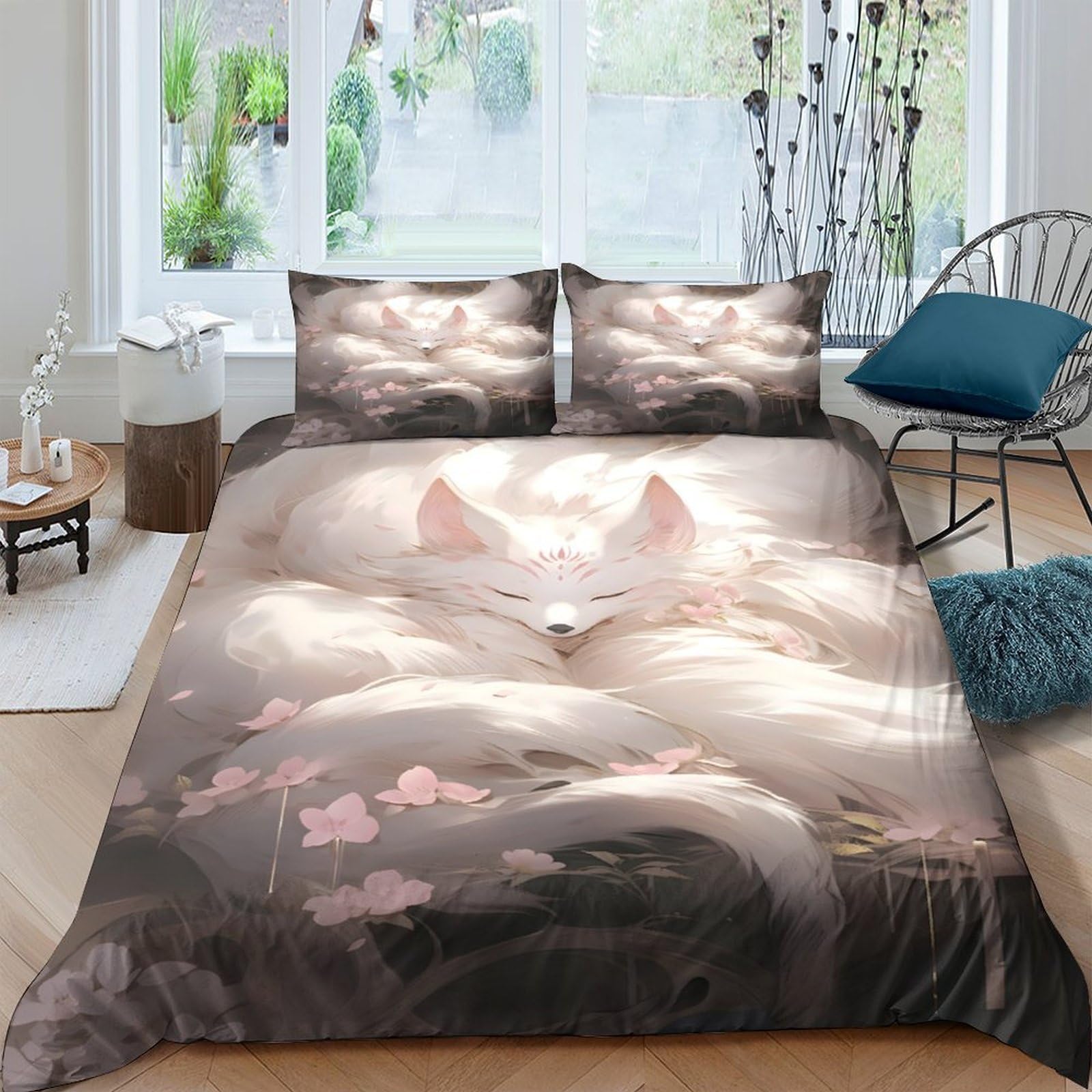 Ctjqhvkz Style-10 3D Printed Dreamy Fox Fitted Sheet Microfiber Soft Pink Blossom Bed Sheet For Bedroom Dorm Mattress Cover Decor Single（135X200cm）