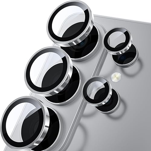 Miniatura 19 de WSKEN Protector de lente de cámara para Samsung Galaxy S24 Ultra, vidrio templado 9H ultra delgado resistente a rayones con círculo de metal de