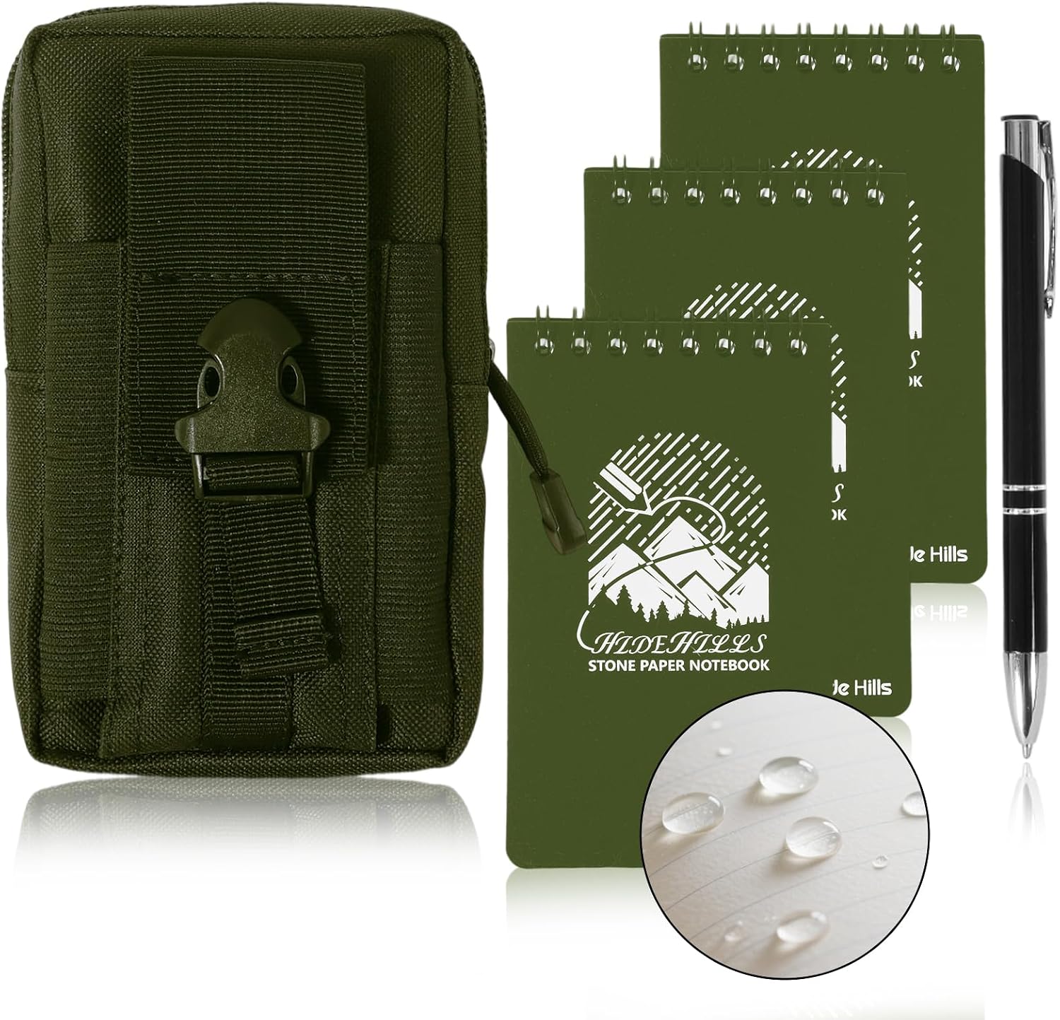 3" x 5" Waterproof Notebook Cover Pocket With Pen, Write in the Rain Notebook - Reusable Small Notepad for Study Notes, Outdoor Hiking Log, Travel Logs and Police Gear, Spiral Bound Stone Paper Notebook with Bag(green)