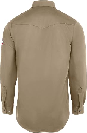 Bulwark Flame Resistant 7 oz Cotton Excel FR Snap-Front Uniform Shirt with Two Chest Pockets, Topstitched Cuff