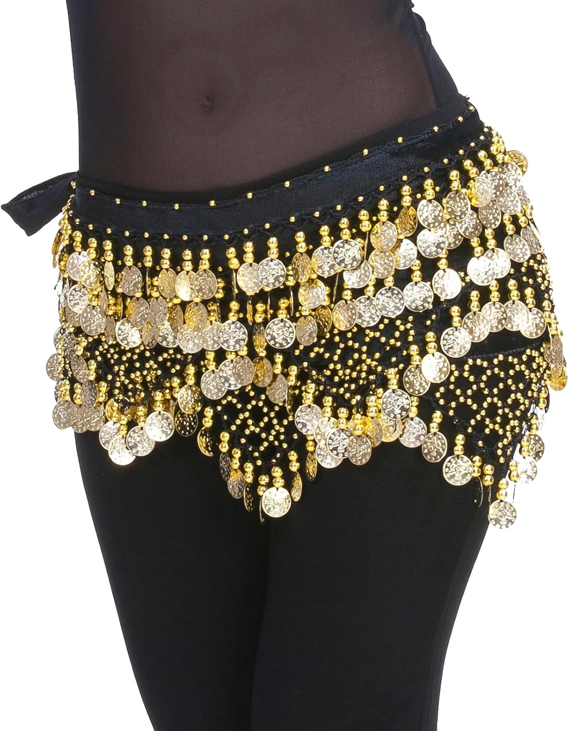 Women's Indian Dance Belly Dancing Hip Scarf Belt Skirt Accessories with Wave Gold Coins - Image 5