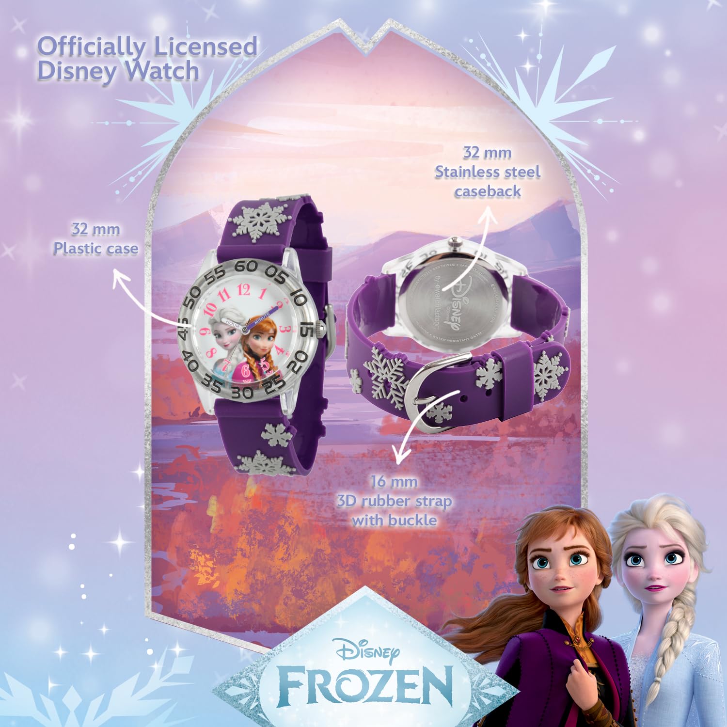 Disney Kids' W002437 Frozen ELSA & Anna Lernuhr mit Analog-Display, Armbanduhr, Analog, Lila, Quarz