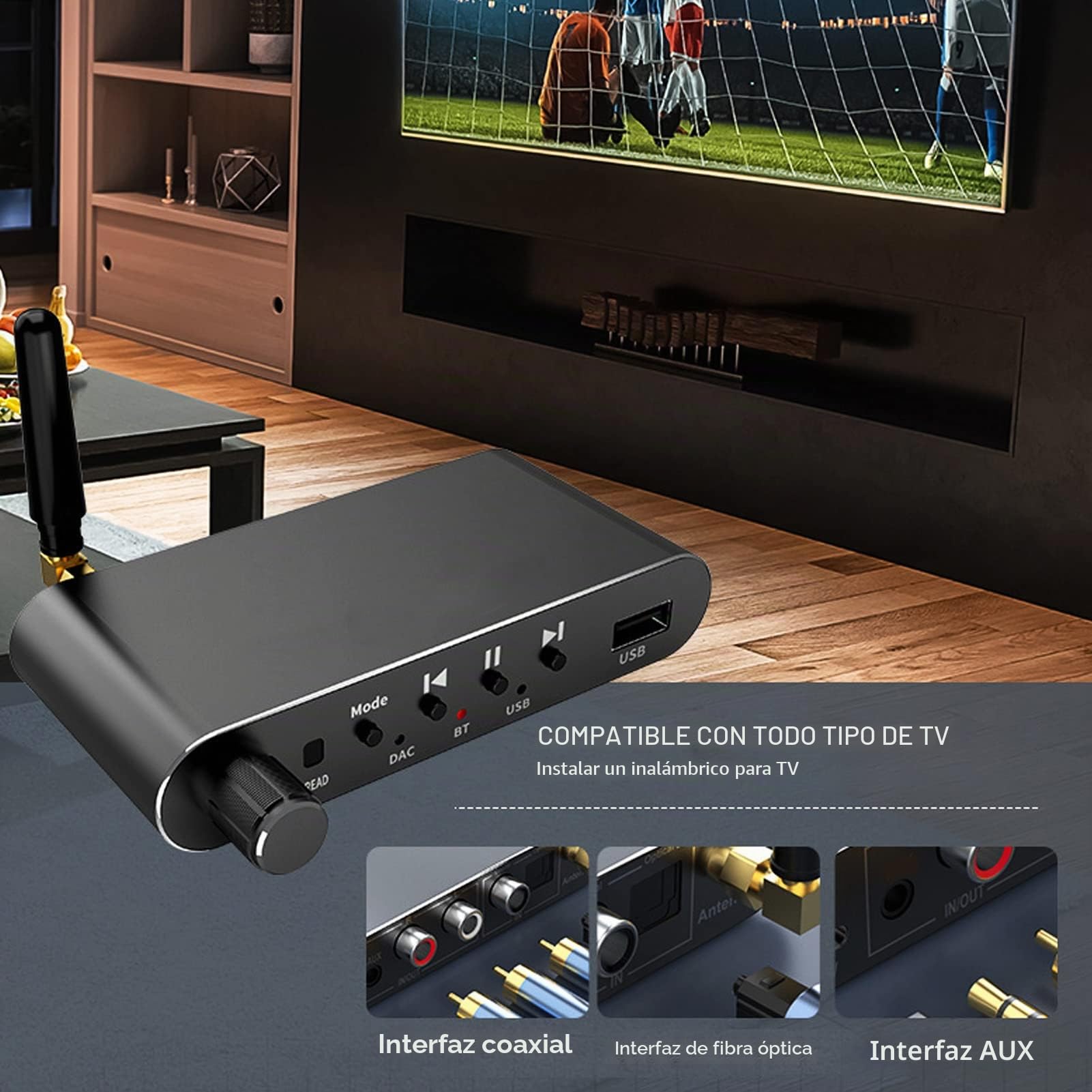 Transmisor Receptor Bluetooth, 4 en 1 Bluetooth 5.1 Adaptador de Audio Auxiliar HiFi DAC Convertidor Digital a Analógico para Estéreo Doméstico, TV, Automóvil, PC, Auriculares