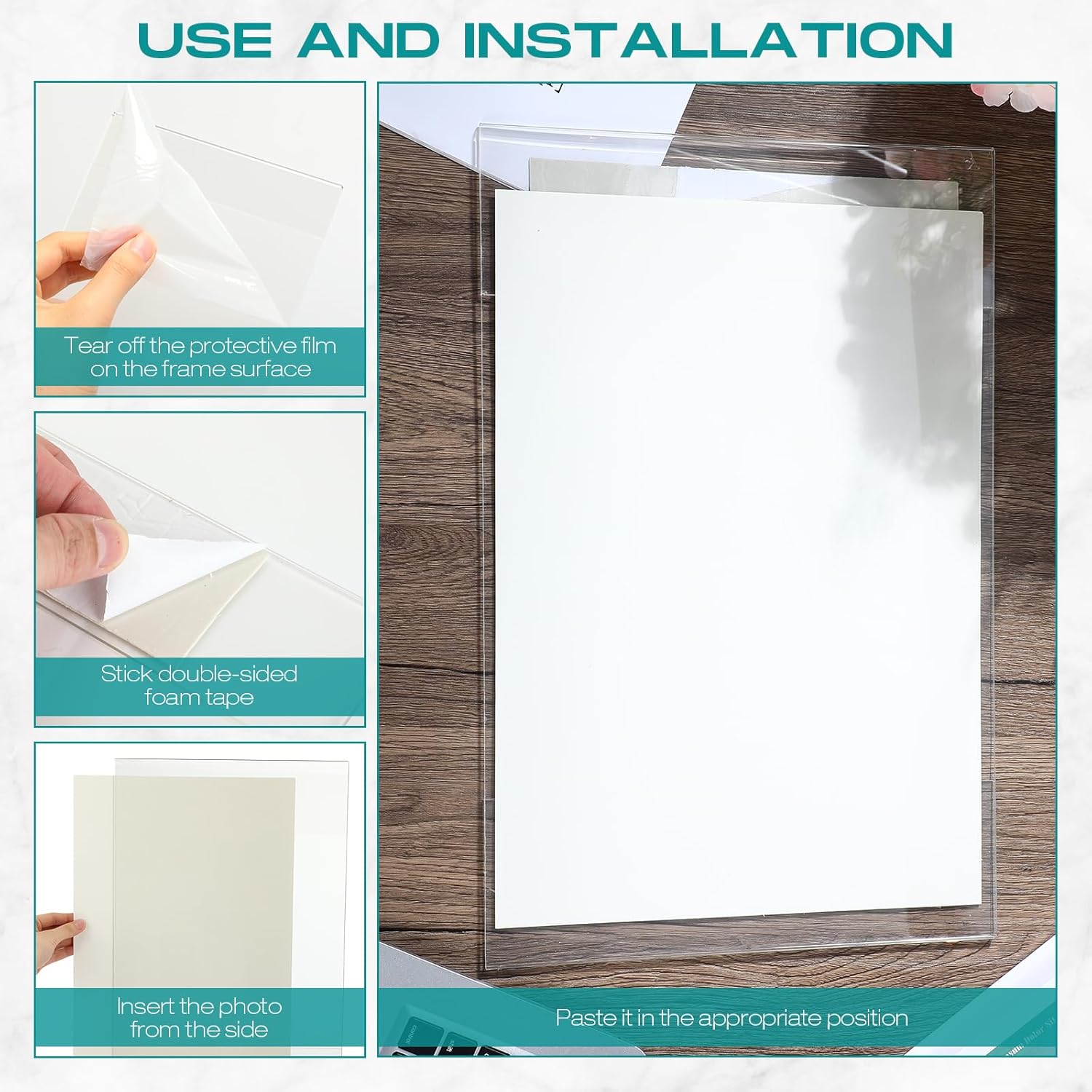 Qunclay 12 Pcs Acrylic Picture Frame 11 x 17 Inches Clear Frameless Floating Picture Frame with Tape Stick to Wall Mounting for Home Office School Display Photo Poster