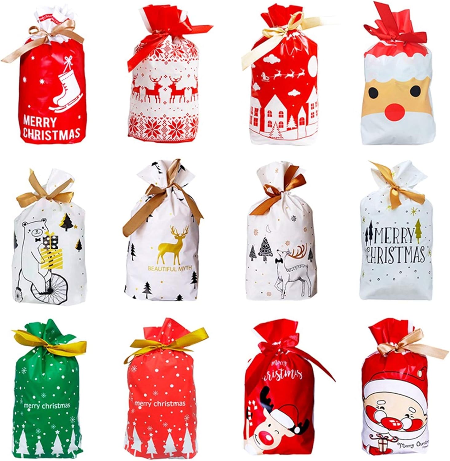 50 Pcs Christmas Candy Bag Plastic Drawstring Gift Bags