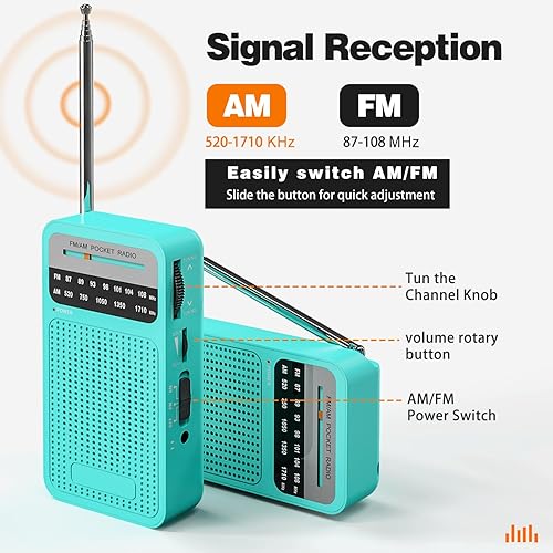Miniatura 2 de Radio portátil AM FM, radio transistor Goodes con altavoz, conector para auriculares, radio a batería 2AA para recepción de largo alcance, radio de