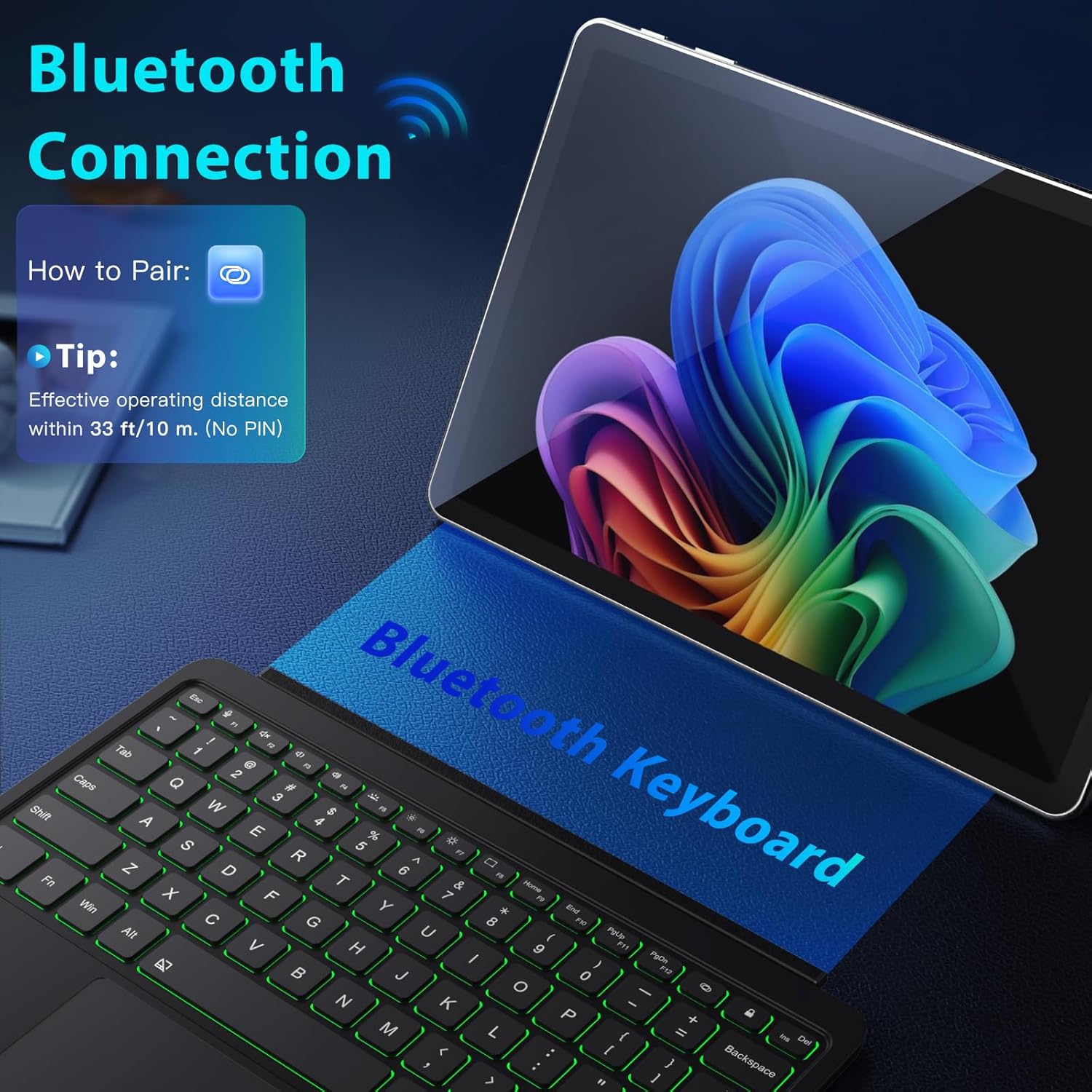 MoKo Type Cover for Microsoft Surface Pro 12" 2025 Keybaord, Ultra Slim Wireless Bluetooth Surface Pro Keyboard with 7-Color LED Backlit & Multi-Touch Trackpad Rechargeable Battery, Black