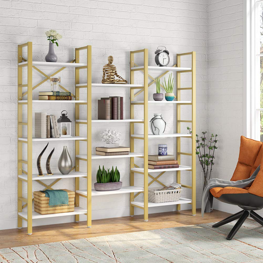 Tribesigns Triple Wide 5Shelf Bookcase, 5 Tier Etagere Large Open