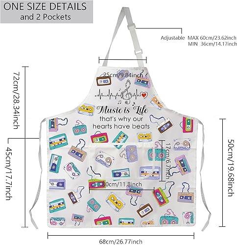 Miniatura 2 de MBMSO Delantales Beat Music con bolsillos, delantal de cintas para amantes de la música, profesor músico, delantal de notas