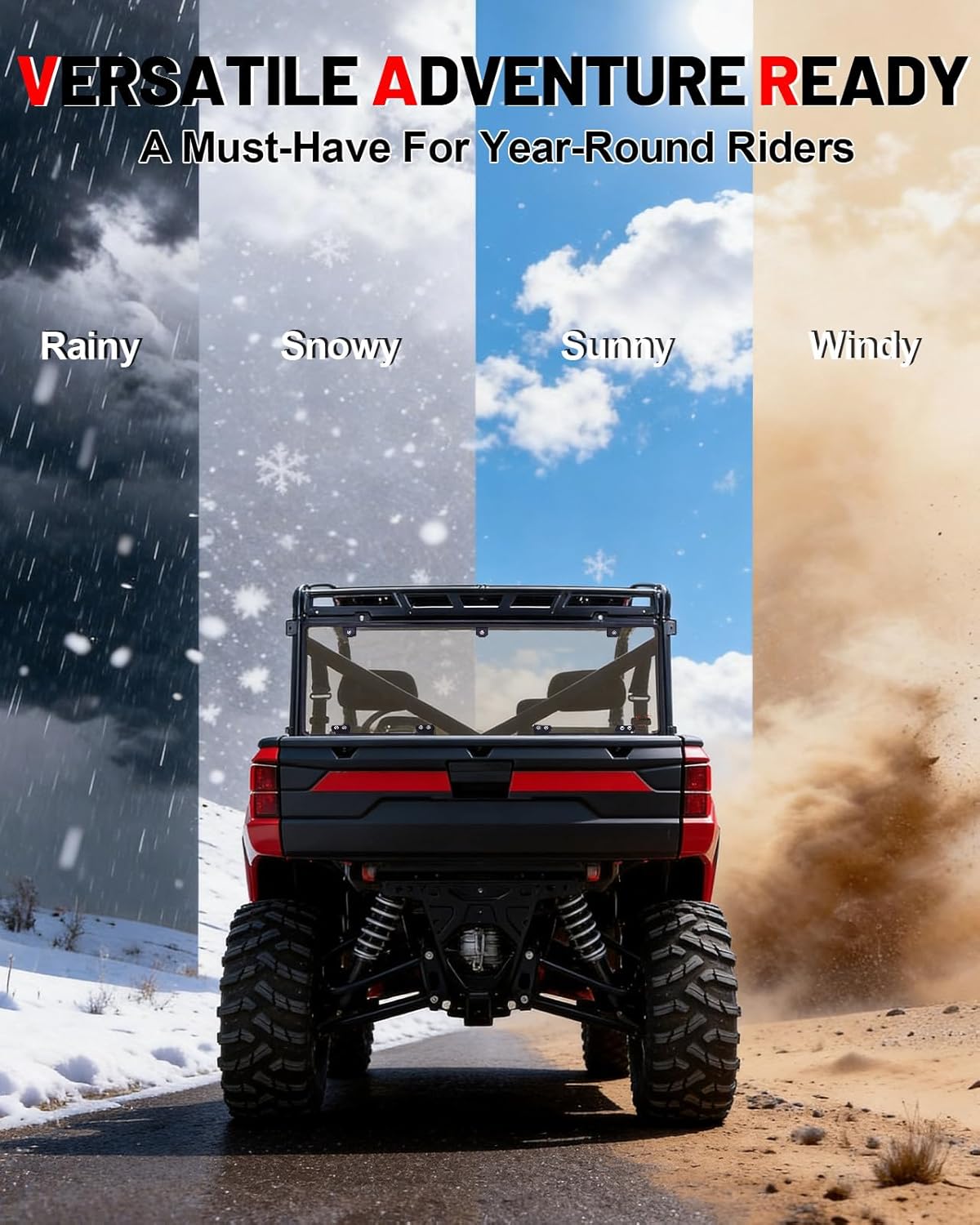 StarknightMT Tinted Rear Window Compatible with Polaris Ranger 1000 / XP 1000 Crew (2017-2026), Ranger XP 900 (2013-2019) - Heavy Duty UV-Resistant Back Windshield, Noise Reduction & Dust Stopper