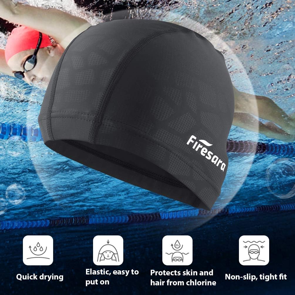 Firesara Fabric Swim Cap, High Elasticity Swimming Cap Keeps Hair Clean Breathable Fit Both Long Hair Short Hair, Swim Caps Woman Girls Men Kids One Size Hat : Sports & Outdoors